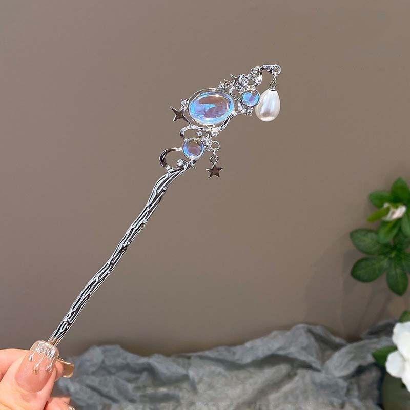 Elegante Haarklammer im chinesischen Stil mit Quaste, Haarstab für Frauen, Vintage-Metall, Hanfu, Mondstein-Quaste, Haarnadel, Haarschmuck