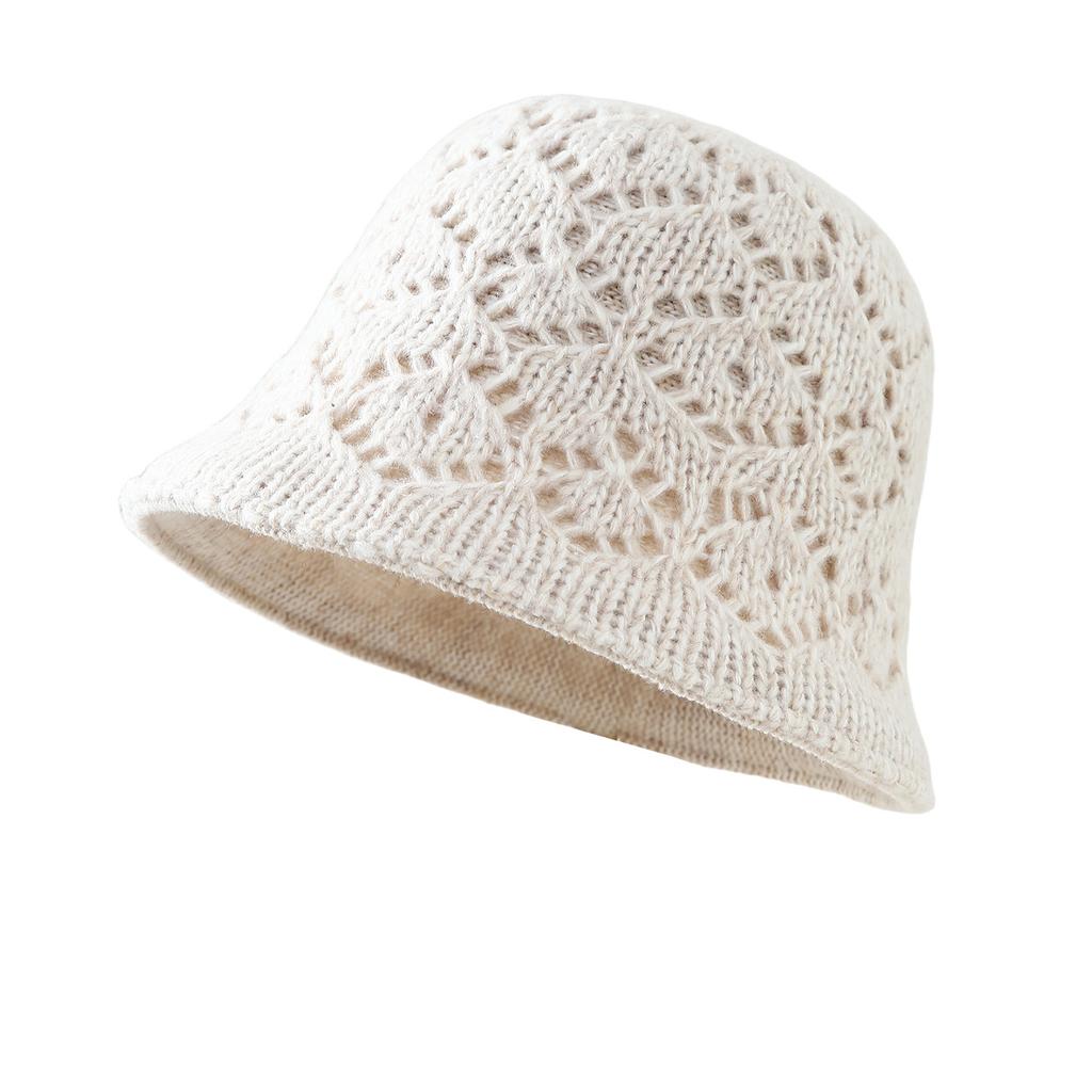 New Autumn and Winter Hollow Knitted Bucket Hat Women's Retro Face Small Wool Basin Hat Versatile Breathable Warm Basin Hat