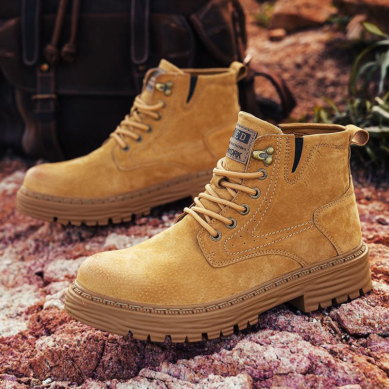 Fashion Autumn Fashion Brown Mens Ankle Boots Comfortable Suede Leather Biker Boots Man Non-slip Motorcycle Boots for Men High Top Botas