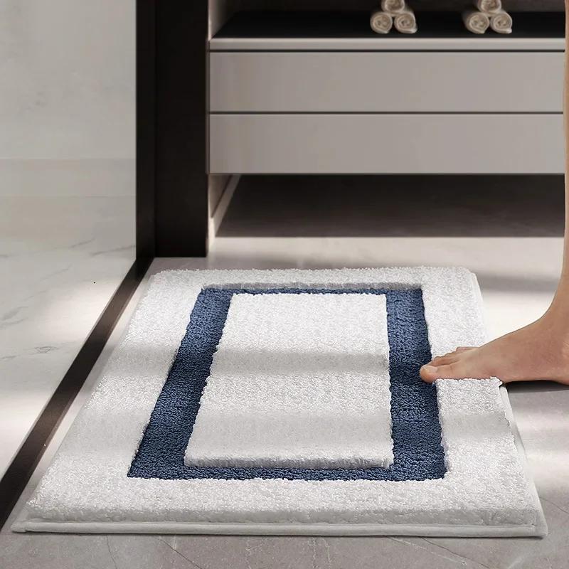 Luxusní vločkovaná koupelnová předložka - Obdélníková/Oválná protiskluzová koupelnová rohožka, Hrubý supervláknový absorpční koberec pro moderní domácí dekor