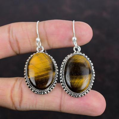 Tiger's Eye Earring 925 Sterling Silver Earring Handmade Vintage Earrings Very Pretty Gemstone Earring Tiger's Eye Jewelry Anniversary Gifts