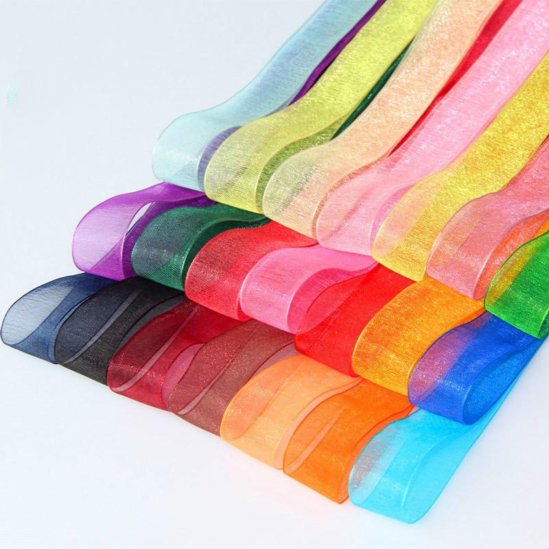 50yards/roll 12/15/20/25/40mm Organza Ribbon Wholesale Gift Wrapping Decoration Christmas Silk Ribbons Lace Fabric DIY Crafts