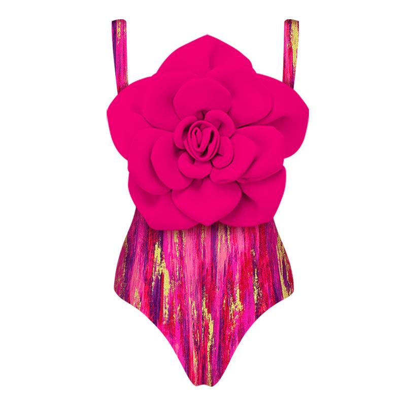 Chest large flower decorative printing one-piece swimsuit set women s swimsuit S