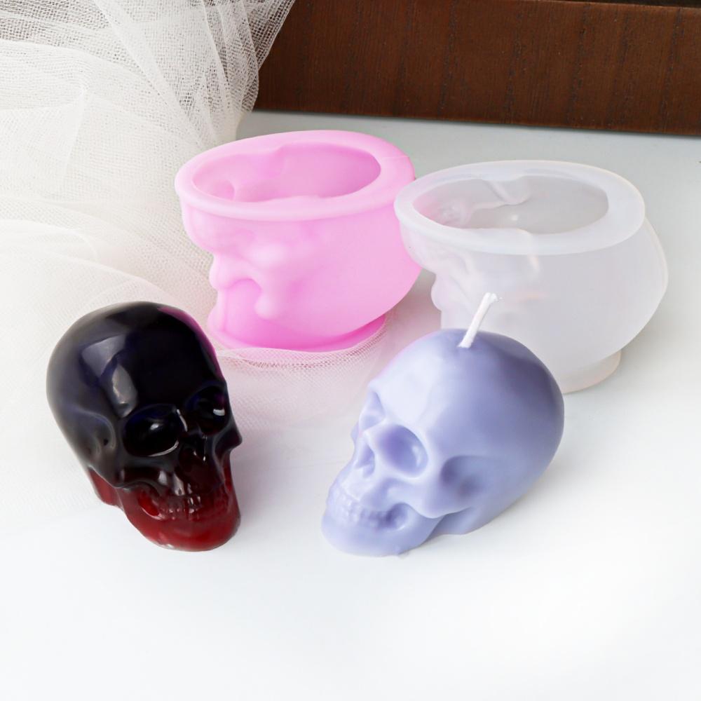 3D Skull Head Candle Silicone Mold DIY Horror Theme Epoxy Resin Craft Skeleton Shape Festive Halloween Decorations Creative Gift