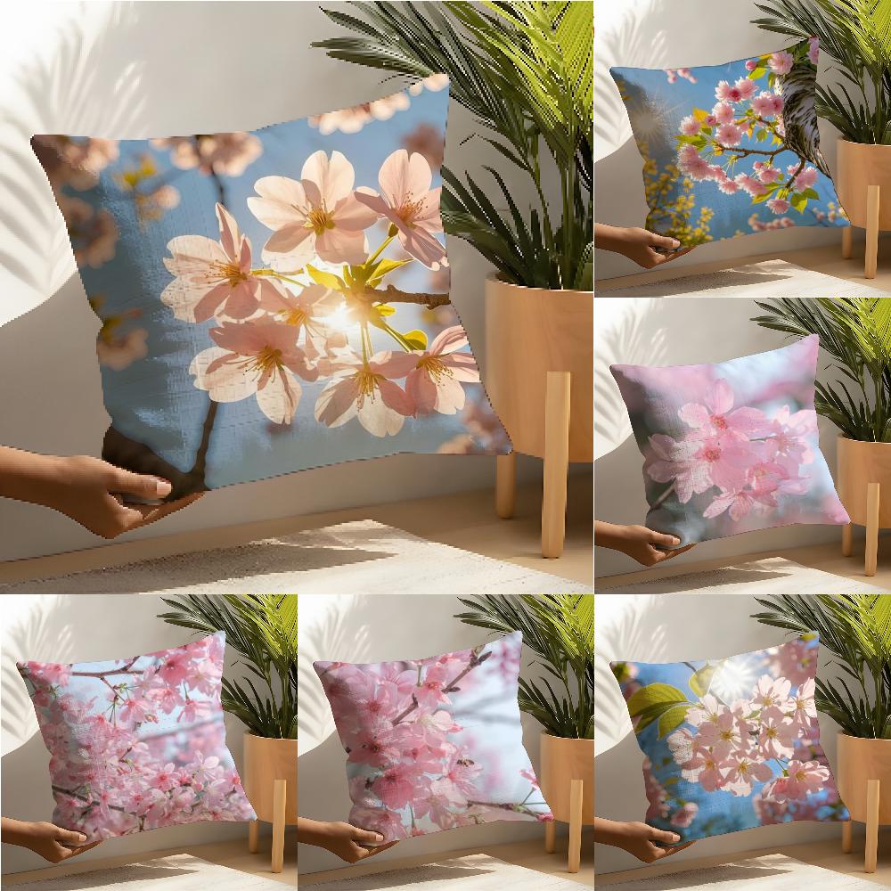 Beautiful Kaido Cherry Blossoms Pillow Case Linen Cushion Covers For Decorative Sofa Home Pillows Case Car Chair Pillows Cases