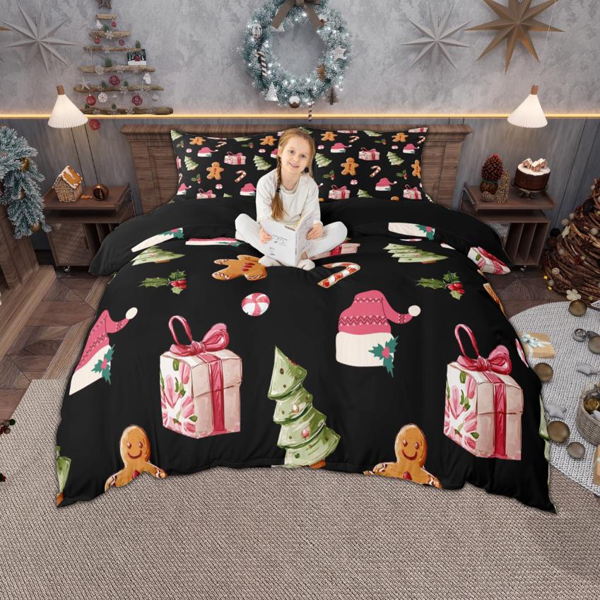 

Homewish Merry Duvet Cover Set For Boys Girls, Christmas Tree Deer Bedding, Kawaii Snowman Santa Claus Quilt Cover Set DE XS 100x135cm 2pcs&set