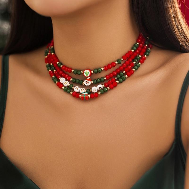 Christmas Beaded Necklace Trendy Pendant Clavicle Chain Trendy Neck Jewelry Gift for Holiday Party Occasion & Daily Wear
