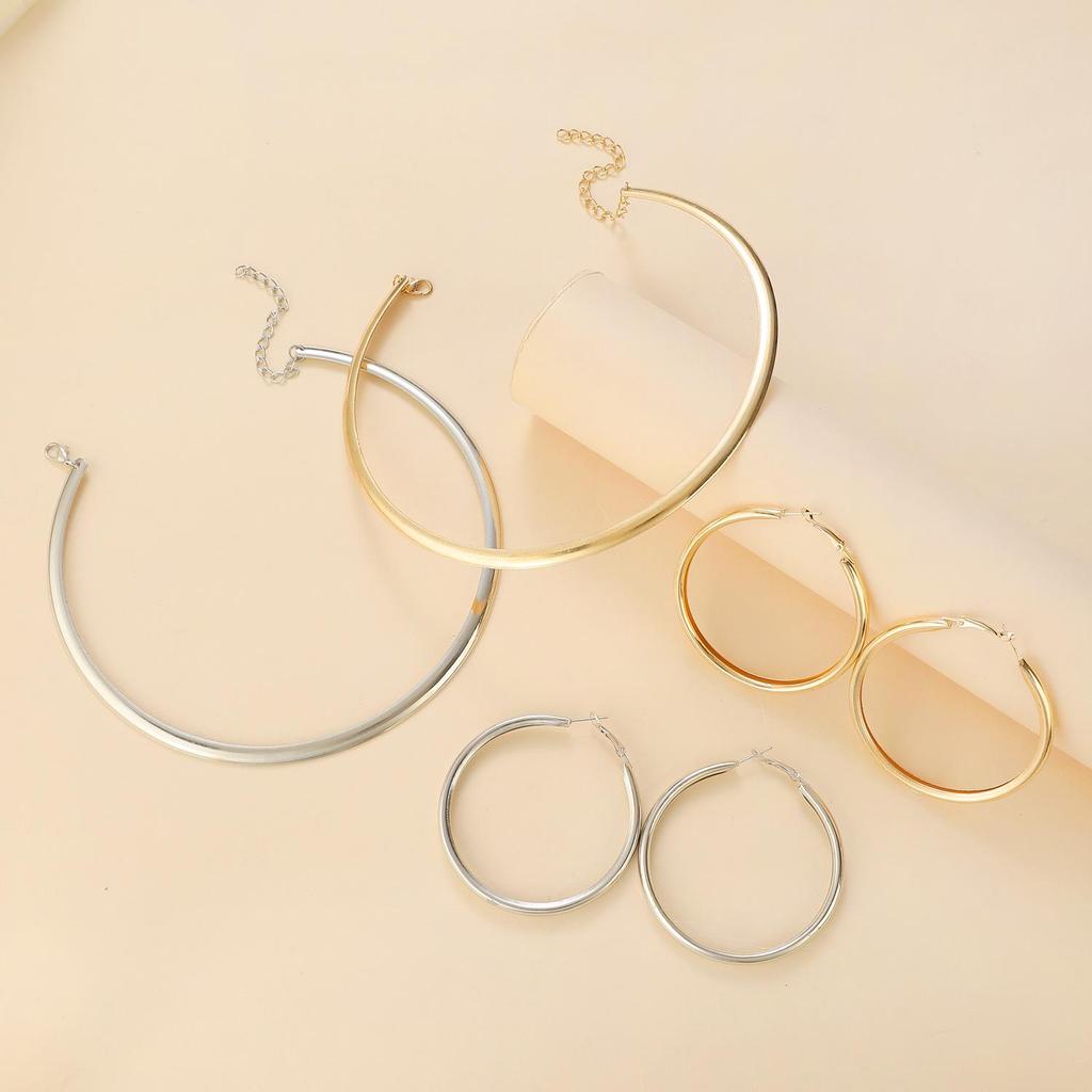 Stylish Minimalist Choker & Earrings Set for Women - European & American Design