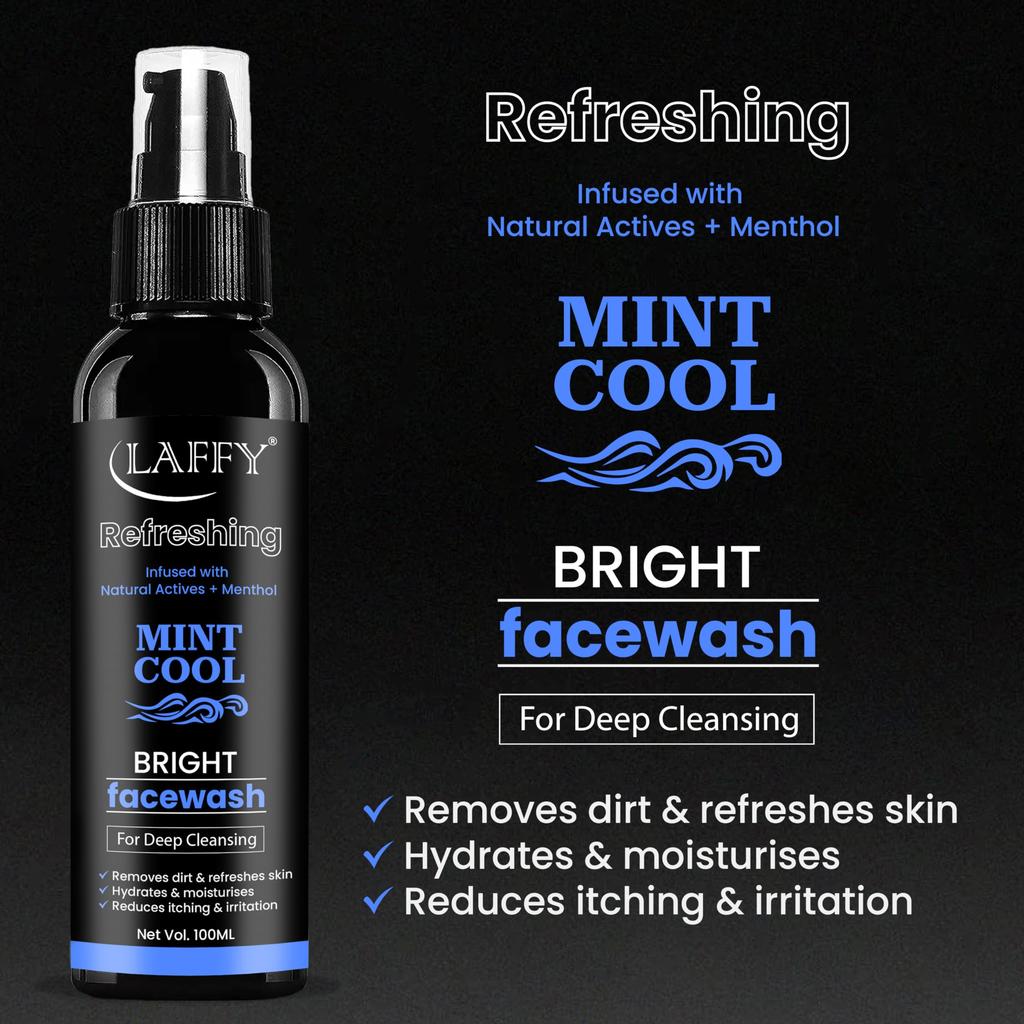 LAFFY-Mint Cool Face Wash – Refreshing Cleanser with Menthol for Oil Control, Acne Care & Fresh Skin – Suitable for All Skin Types – Daily Use Fac