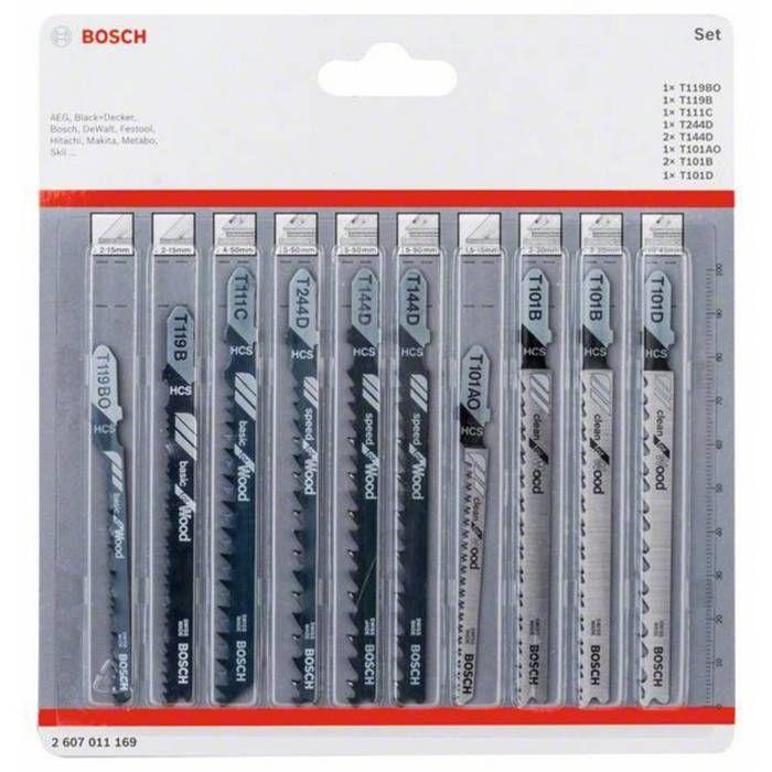 Jeu de lames de scie sauteuse - Bosch - Wood - 10 lames - Couleur gris - Pour bois tendre