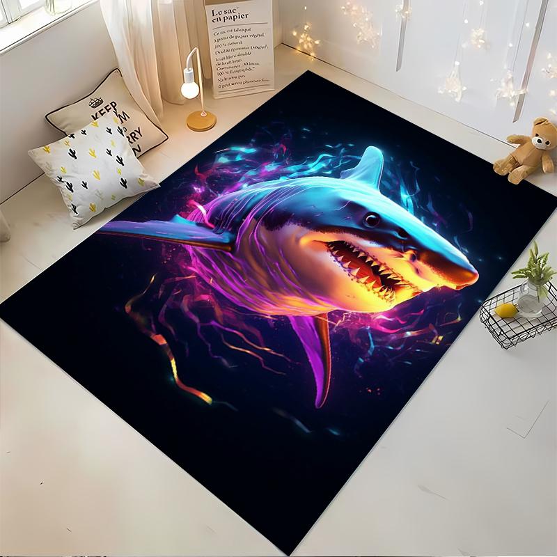 "Colorful Shark Print Carpet with Neon Lighting Style Design" Suitable for use as an anti-slip for living room bedroom sofas