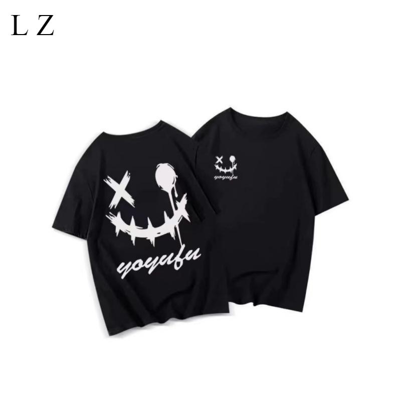 Motocyklová americká abeceda všestranné tričko pánské a dámské volné s kulatým výstřihem pouliční styl ležérní s polovičním rukávem top s kulatým výstřihem