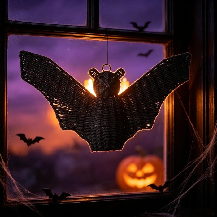 Halloween Bat Door Hanging Decoration, Black Paper Rope Wall Ornament for Window Ceiling Backdrops Home Display