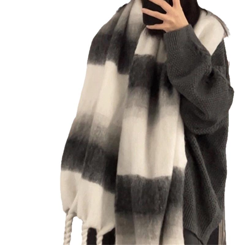 Autumn and Winter Imitation Cashmere Scarf Thickened Mohair Extra Long Version Advanced Gradient Color Warm Shawl Couple Neck Scarf New