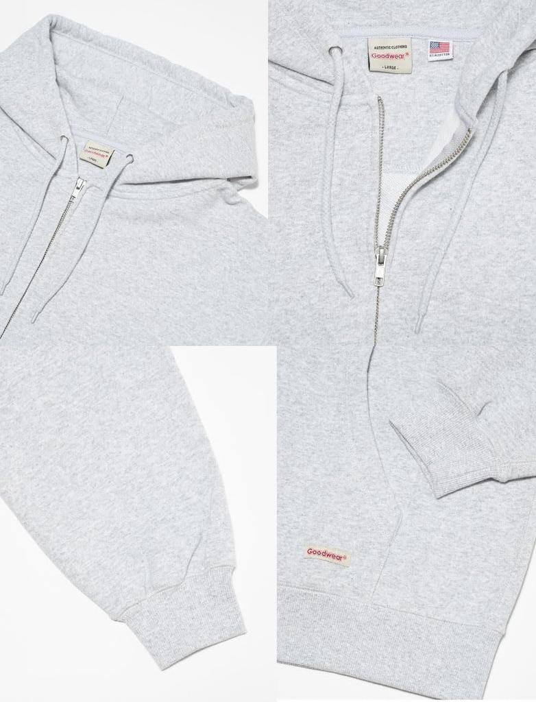 Full Zip Big Heather Gray [Good Wear] Hoodie, Heavyweight, 12oz, Men's, Women's, Thick, Plain, Sweatshirt, XL,