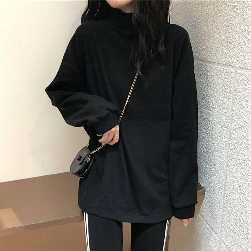 Semi-turtleneck solid color shirt autumn and winter new loose casual interior women M