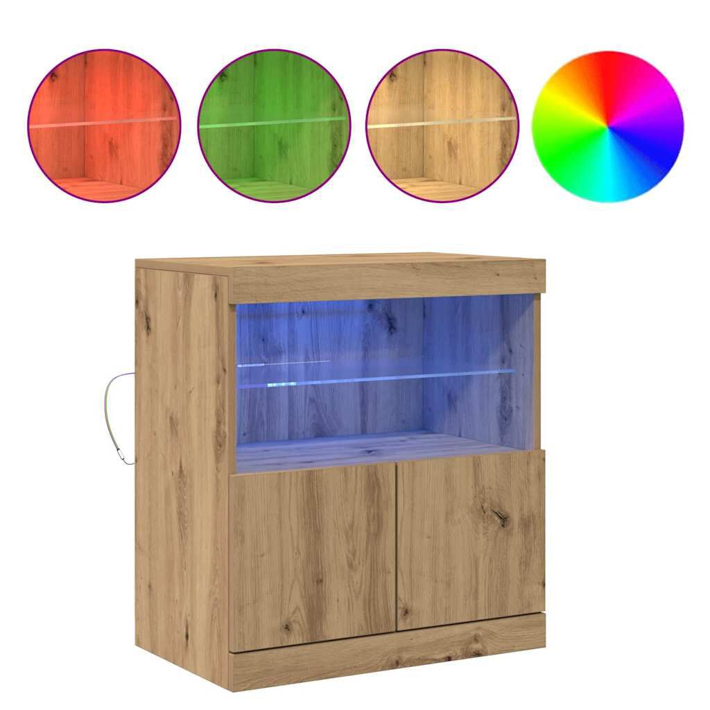 Seitenkonsole mit LED-Licht aus Kunst-Eiche, Vintage-Wohnzimmer-Sideboard 60x37x67 cm