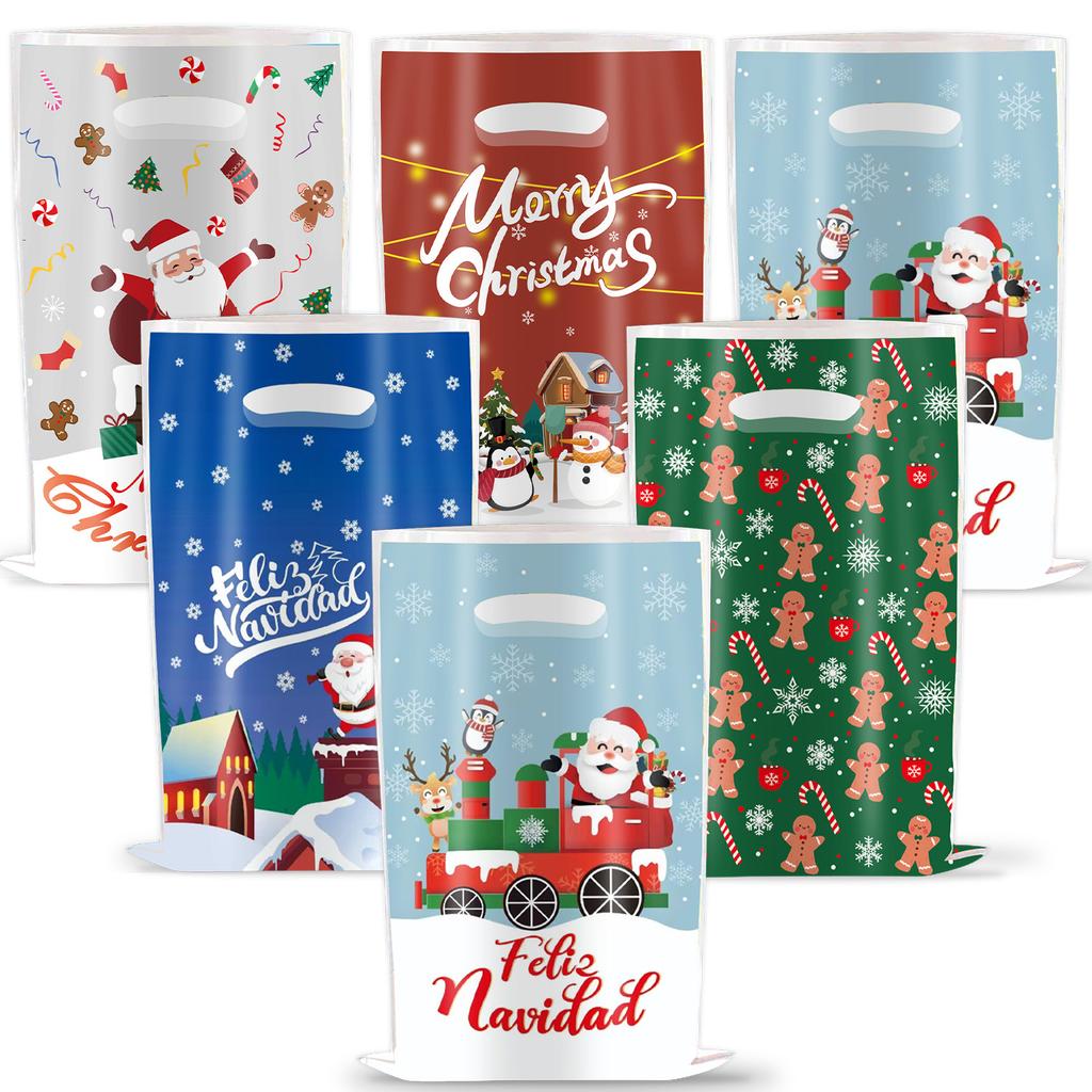 10pcs Christmas Bags Snowflakes Candy Gift Bags Merry Christmas Decoration Gift Wrapping Treat Bags New Year Packing Bag