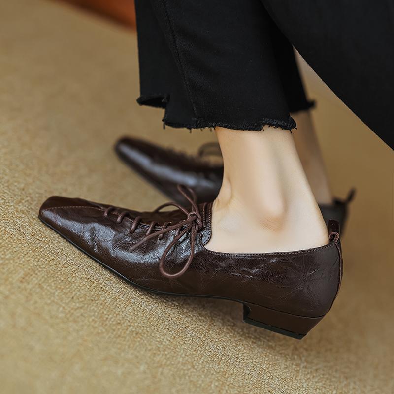 Mode 2025 Lente Nieuwe Damesschoenen Lage Hak Vierkante Neus Basis Casual Werken Comfortabel Zacht Echt Leer Schoenen Vrouw Beknopte Pumps