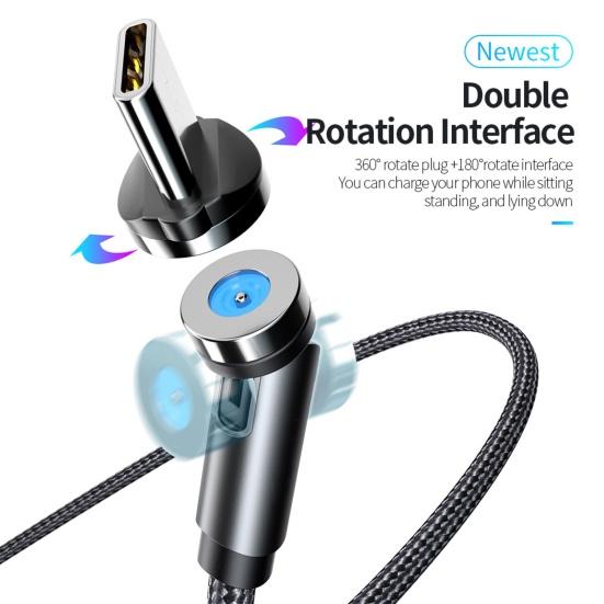 Data Cable Strong Suction Rotatable Anti-winding Magnetic 3 in 1 Fast Charger Cable