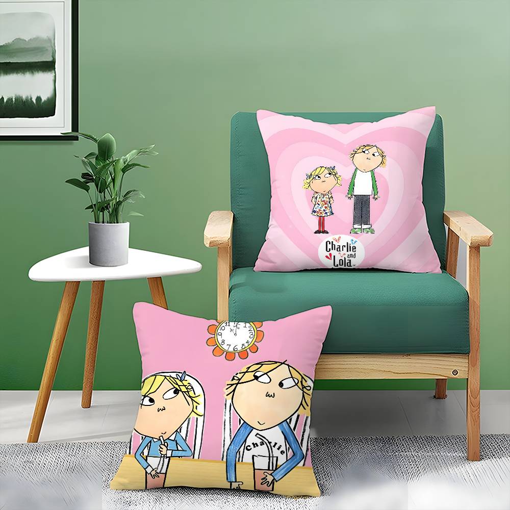 Cute Charlie And Lola-A Animation Pillow Case Anti-dustmite Pillowcase Invisible Zipper Silky Short Plush Sofa Cushion Cover