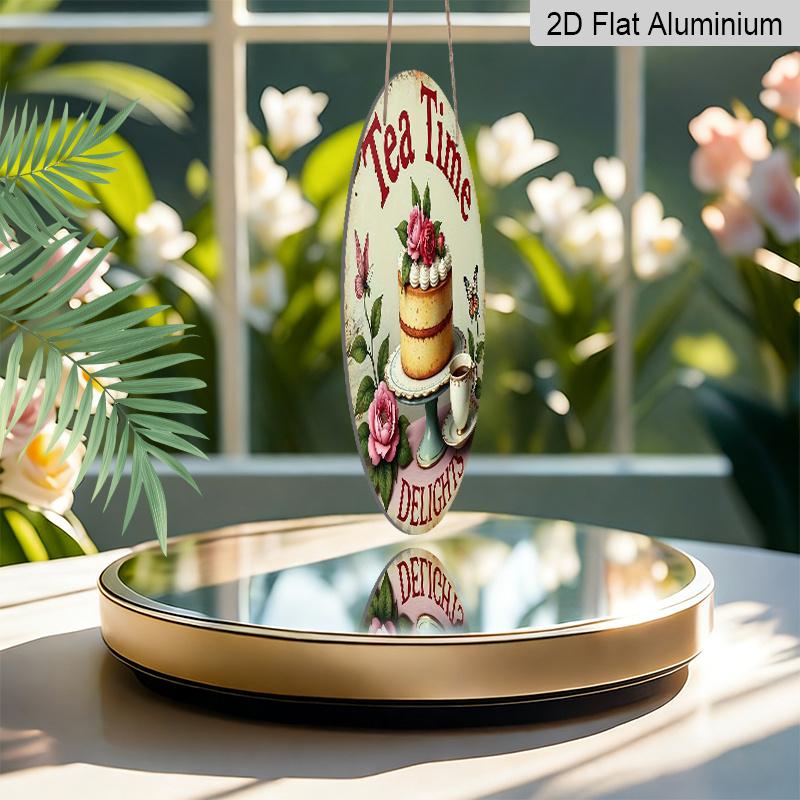 2D Flat Aluminum Retro Cake-Style Wall Decor, Afternoon Tea Style 7.87 Inches X 7.87 Inches Perfect for Tea Parties, Weddings, Cafes, Front Doors