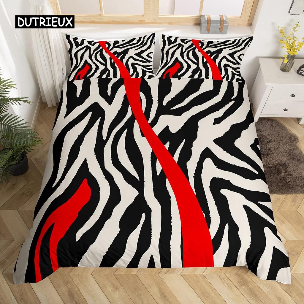 Povlečení s zebřím vzorem King size Abstraktní pruhy Zvířecí kůže Ložní sada Geometrické linie Moderní polyesterový povlak na přikrývku