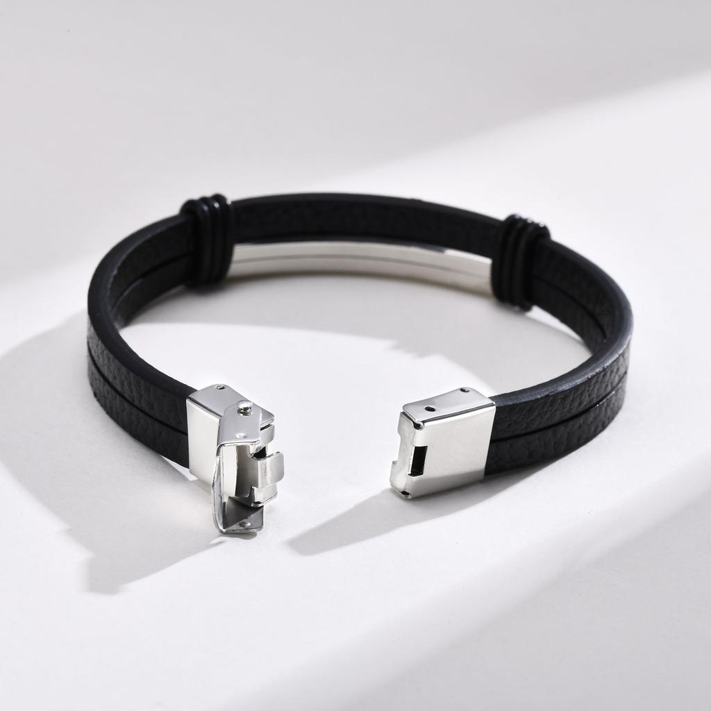 Genuine Leather Bracelet for Adult, Hip Hop Stainless Steel Charm Leather Wrap Bracelet, Wristband Hand Jewelry Gift