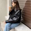 Women's European Style Brown PU Leather Jacket - Retro Petite Spring/Autumn 2025