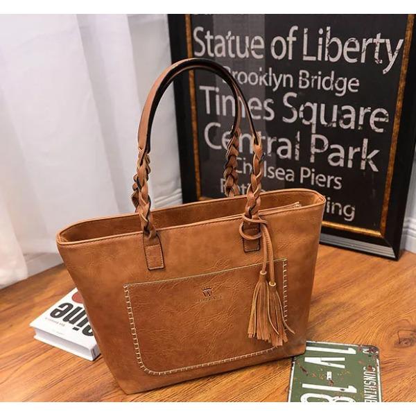 

Мягкая кожаная большая винтажная сумка для женщин с кисточками большая коричневая сумка новейшее поступление сумки-мессенджеры через плечо