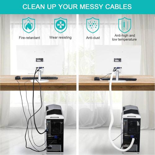 ZhiYo Braided Cable Sleeve, White, Approximately 3m Length, Expandable 12-18mm Diameter, Cable Storage Sleeve, Anti-Bite Wiring Cover for Car/Home/Off