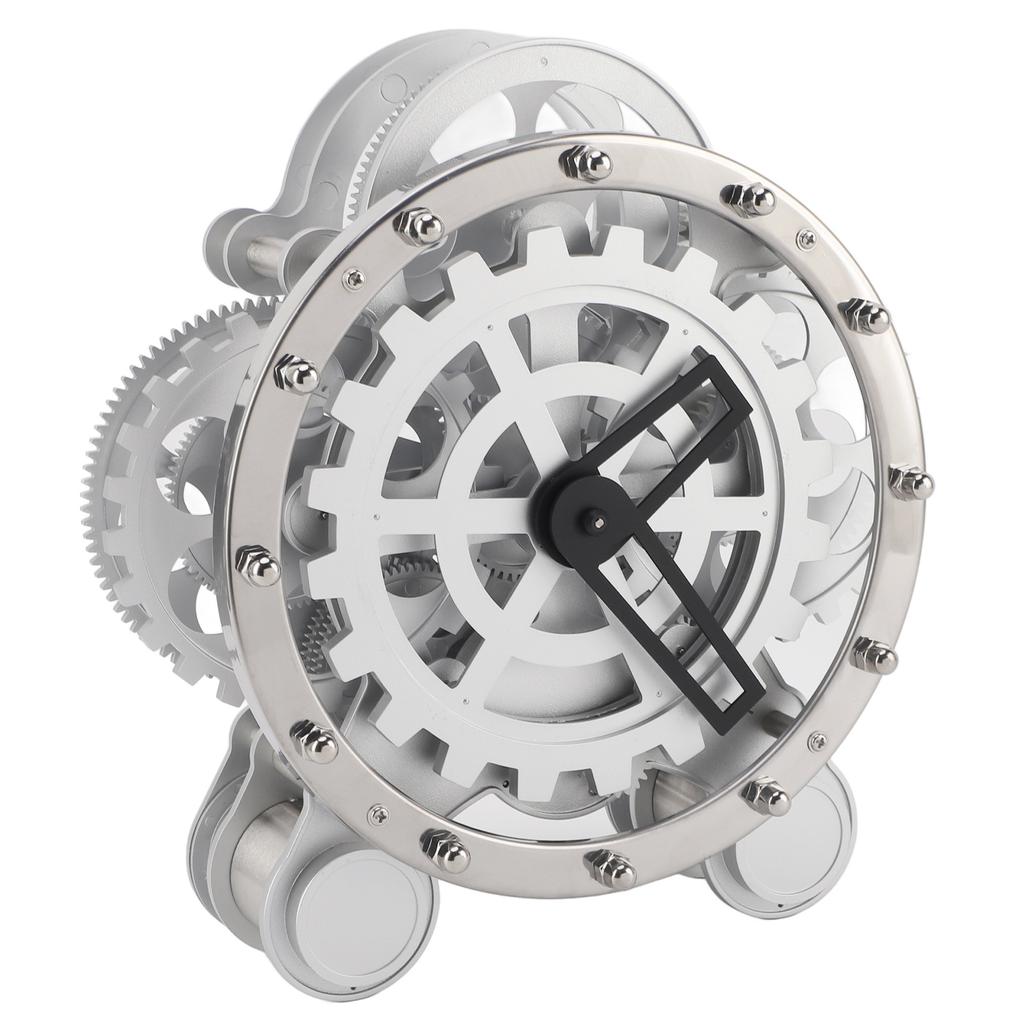 Tischuhr mit Zahnrädern Europäische Mechanische Zahnraduhr Kreativität 2 Füße Metall Rotierende Zahnraduhr Schreibtischuhr für Wohnzimmer