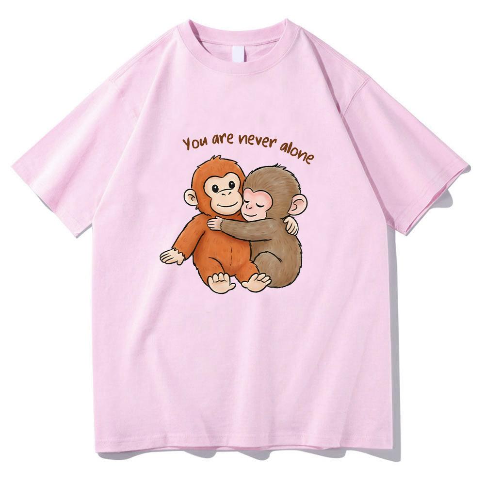 2026 New Punch Monkey Cute Baby Monkey with Plush Toy Graphic Unisex T Shirts Emotional Animal Lovers Pure Cotton Top Women Unisex Tee L