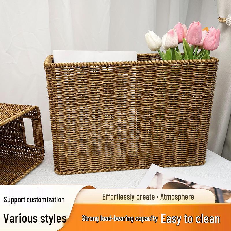 Imitation Rattan Weave Storage Basket for Home, Toys, Books, and Living Room Organization