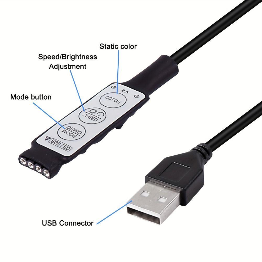 USB Powered RGB Light Strip Static Modes 3 Key Control LED Light Strip Dynamic Modes Color Light TV Background Light