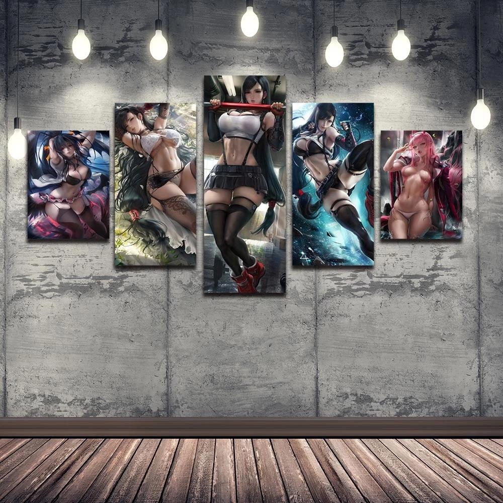 Canvas Painting Wall Art Print 5 Pieces Anime Characters Sexy Woman Poster Picture Modular for Living Room Home Decoration Frame