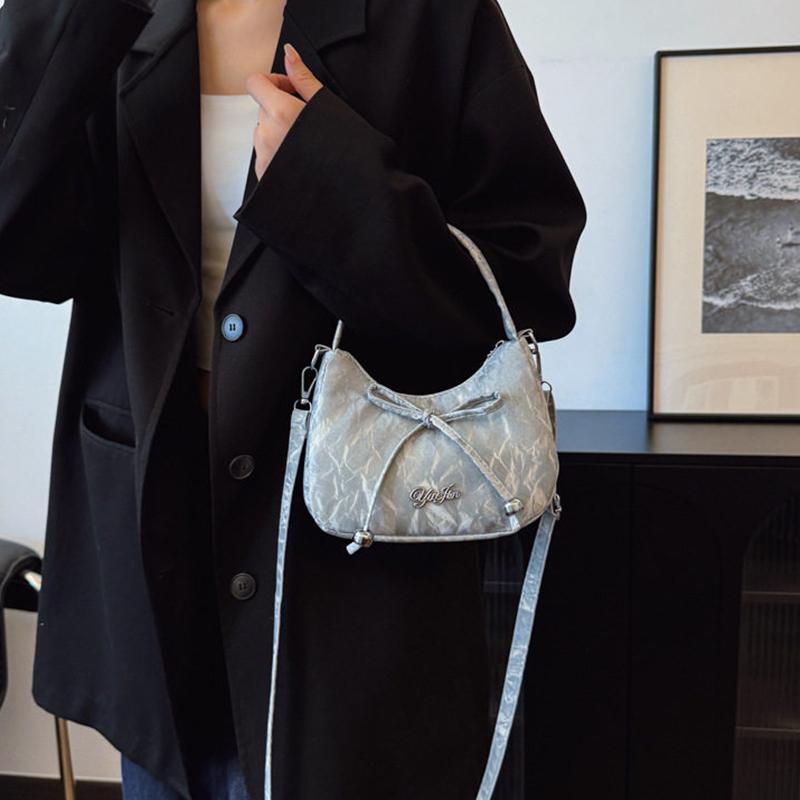 Solid Color 2026 New Large Capacity Bow Bags, Fashionable And Versatile Underarm Shoulder Bag, Casual Commuting Women'S Handbag