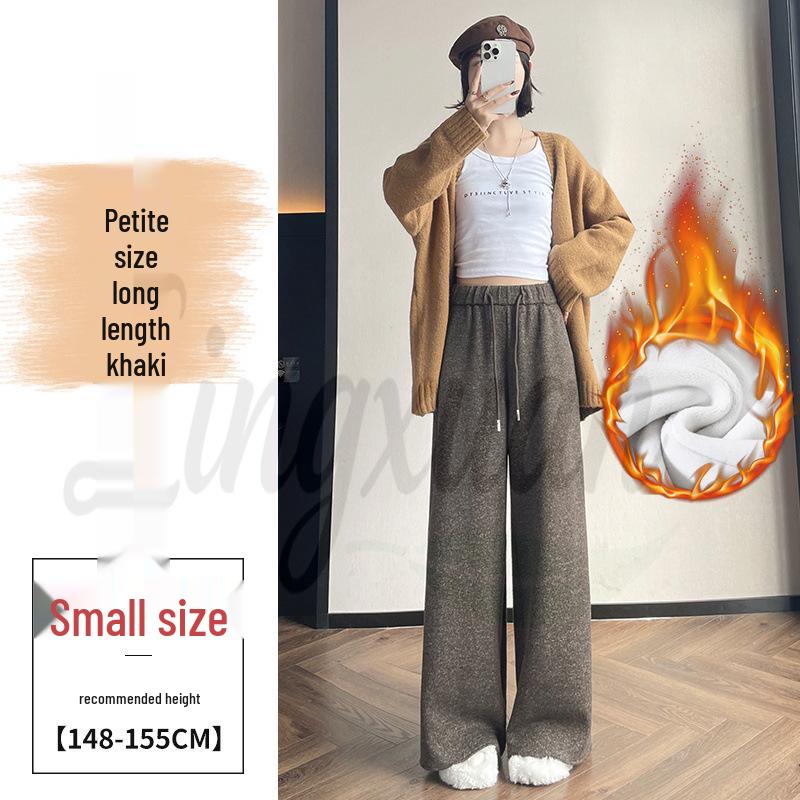 Autumn/Winter 2026 Women's High Waist Slim Fit Wide Leg Floor-Length Pants with Plus Velvet Cashmere.