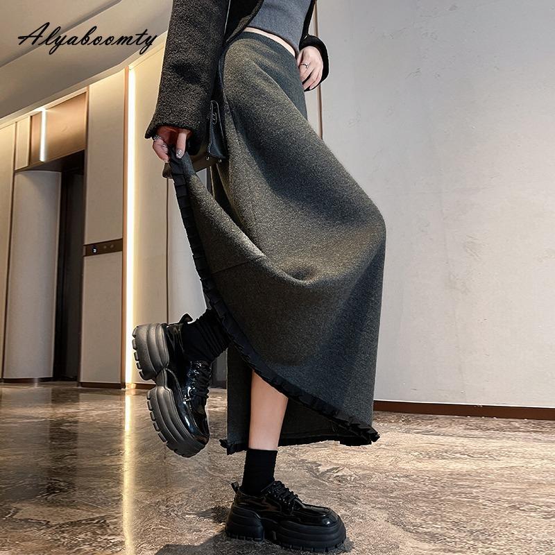 

Корейская Мода Осень Зима Женская Теплая Юбка С Высокой Талией Бежевая Черная Серая Вязаная Юбка С Разрезом Вязаные Воланы Лоскутная Юбка Женская One Size серый