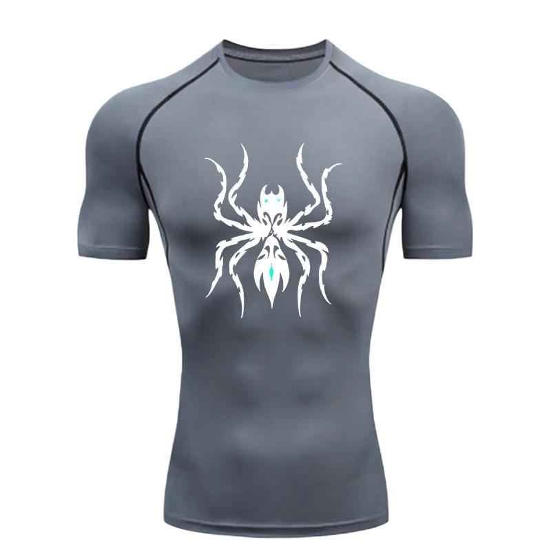 Maglietta Sportiva da Uomo con Motivo a Ragnatela Allenamento Fitness Maglietta a Compressione Rashguard Top Jogging Palestra Allenamento Magliette Sportive