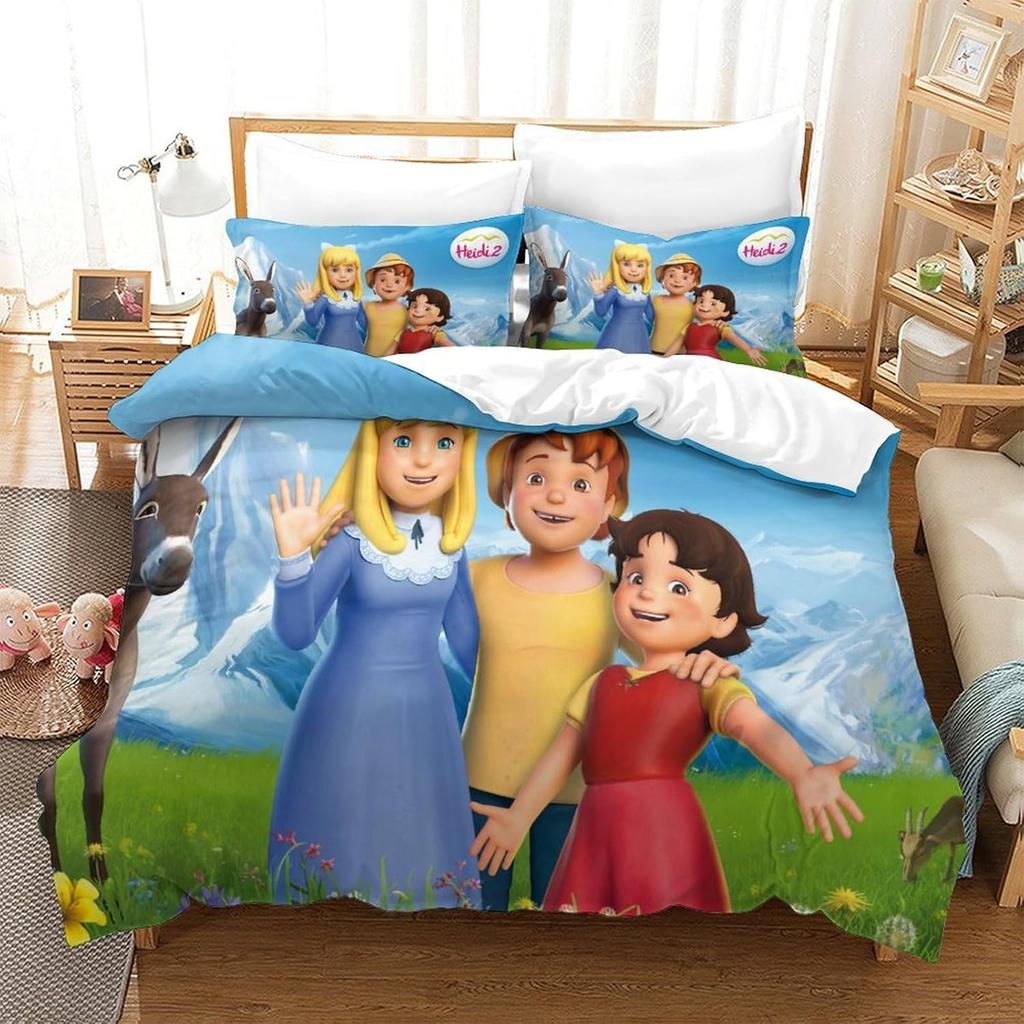 Dívka Heidi a rodina Sada povlaku na přikrývku,Heidi Dívka z Alp Ložní sada,povlak na polštář,Dekorace do ložnice pro děti Dospělé