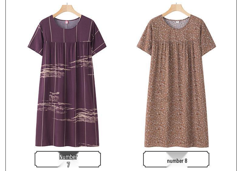 Sommer Baumwollseide Kurzarm Nachthemd für Frauen mittleren Alters und ältere Frauen – Leichtes, locker sitzendes Hauskleid