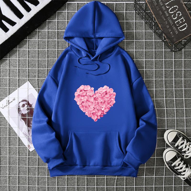 Heart Shape Print Graphic Hoodies Cute Clothing Fashion Loose Pullover Sweatshirt Casual Girl Hoody Tops