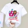 Gabbys Puppenhaus Geburtstag Zahl T-Shirt Mädchen Weiß Rosa Kurzarm T-Shirts Oberteile Baumwolle Sommer Lässig Partyzubehör T-Shirt