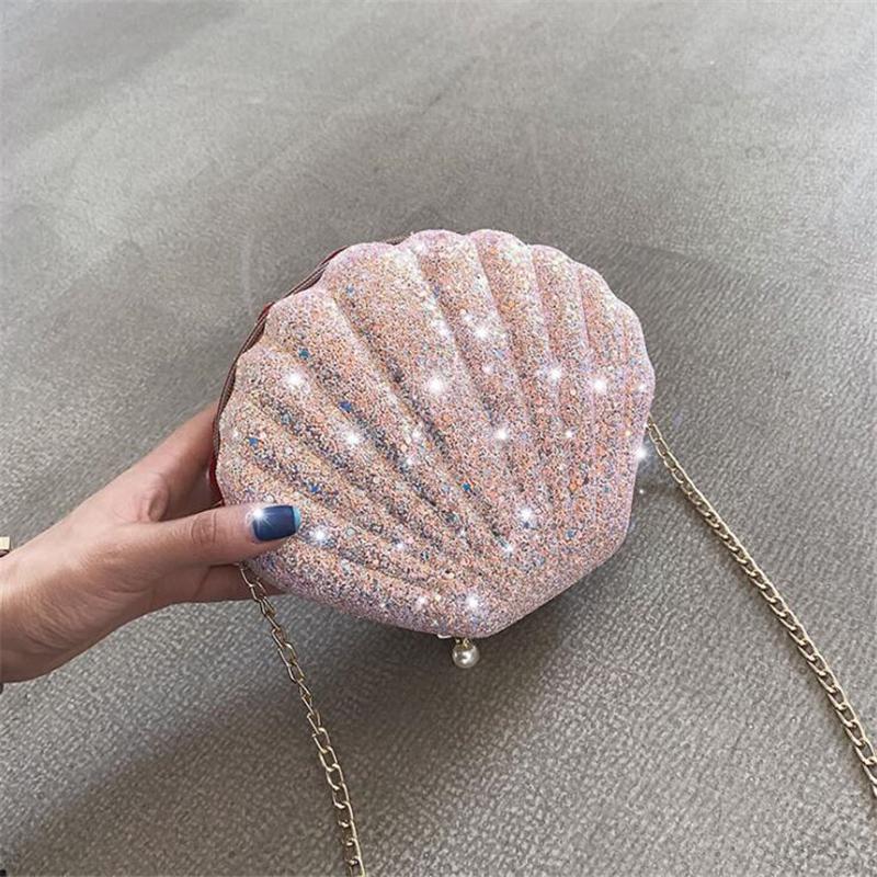 Borse a conchiglia con perle con paillettes laser Borsa a tracolla da donna Borsa a tracolla a catena femminile Pochette da donna