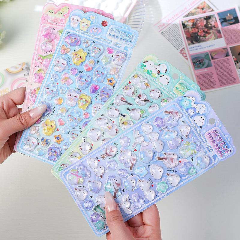4Pcs/Set Shiny Crystal Decorative Stickers Cute Animal Flower Embellishments For Journal Diy Phone Case