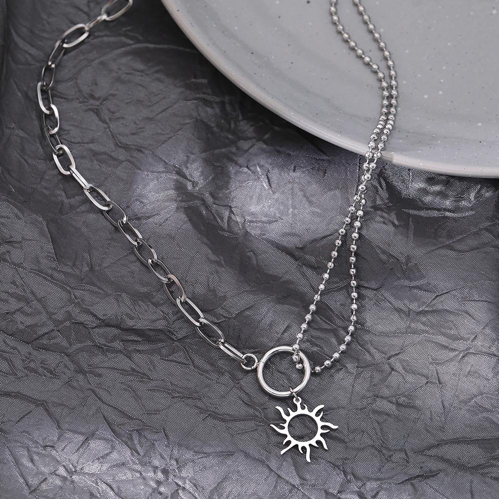 Stainless Steel Necklaces Trendy Fine Delicate Sun Totem Fashion Mix Match Zircon Chains Pendants Necklace For Women Zircon Gift