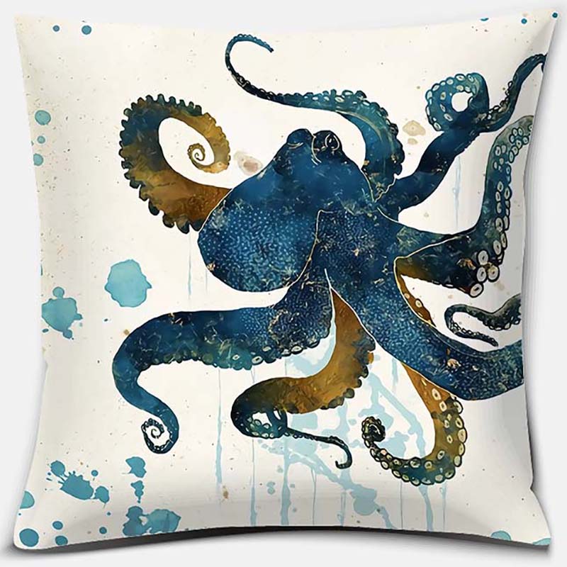 Metal Marine Animal Printing Series Pattern Pillowcase Square Home Office Decoration 16x16Inch