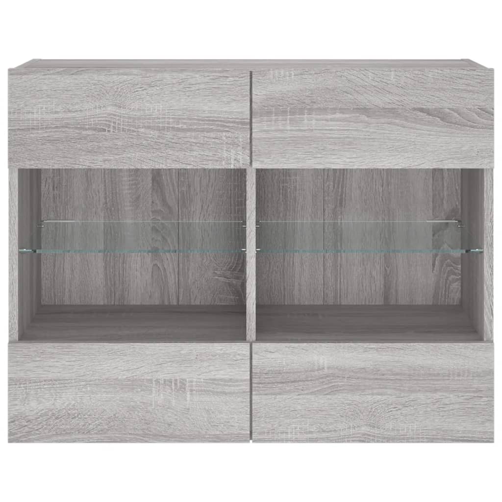 Wall Mounted TV Cabinet with LED Lights Grey Sonoma 78.5 X 30 X 60.5 Cm