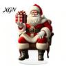 Retro Xmas Fairy Tale Scene Christmas Santa Claus Ornament, Reindeer Acrylic Decoration, Indoor Holiday Ornament Display Double Sided Desktop
